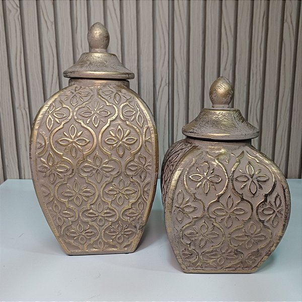 Jogo Potiche Ceramica Dourado