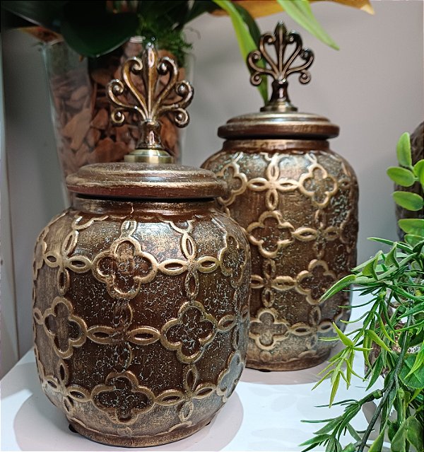 Jogo Potiche Ceramica Bronze