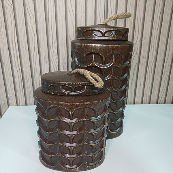 Jogo Potiche Ceramica Marrom