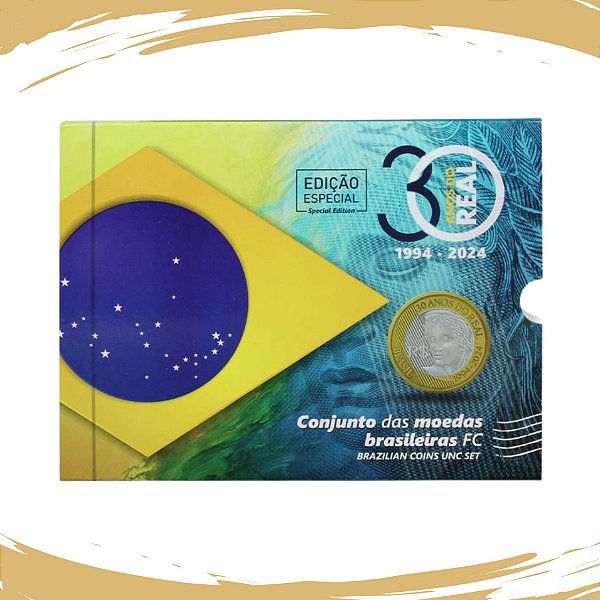 Blister com 5 Moedas Real 2024 - 30 anos do Real -  FC - Edição Limitada