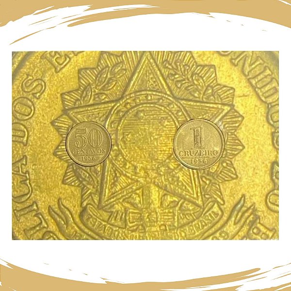 Cartela com as Moedas de 50 Centavos e 1 Cruzeiro 1956 Br.Al - Circuladas