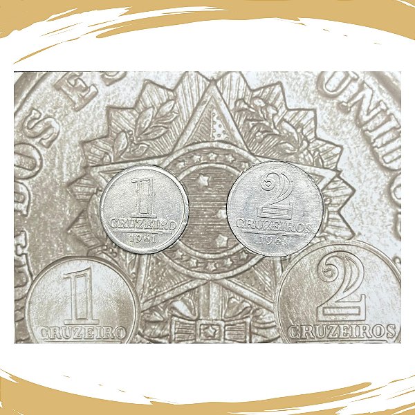 Cartela com as Moedas de 1 e 2 Cruzeiros 1956/1961  Aluminio - Circuladas