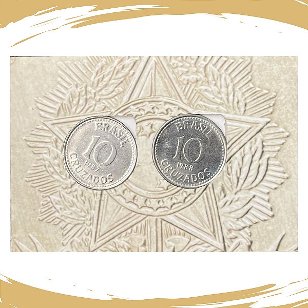 Cartela com as Moedas de 10 Cruzados 1987/1988 - Circuladas