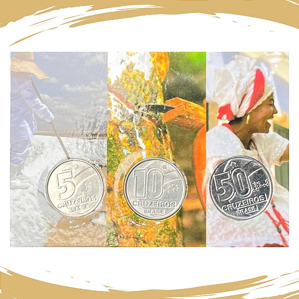 Cartela com as Moedas de 5 a 50 Cruzeiros - Profissões 1990/1992 - Circuladas