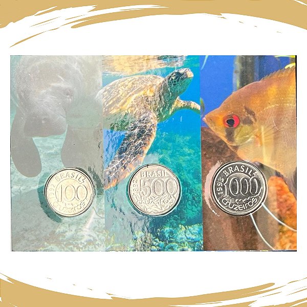 Cartela com as Moedas da Série Fauna - 1992/1993 - Circuladas