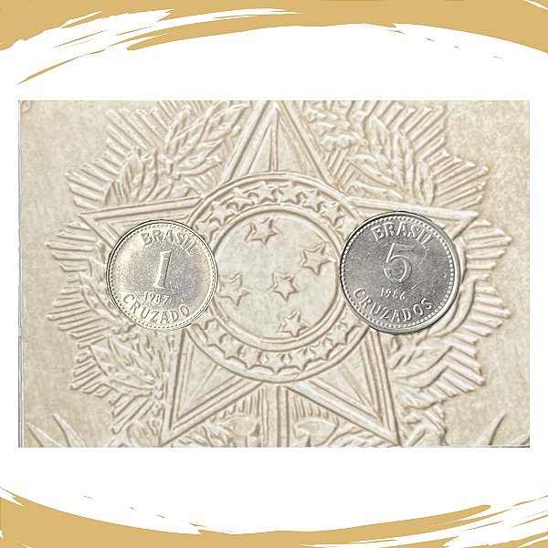 Cartela com as Moedas de 1 e 5 Cruzados 1986/1988 - Circuladas
