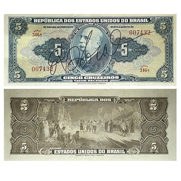 Brasil - Cédula de 5 Cruzeiros 1943 C-017 - 1ª Estampa - Soberba - Autografada