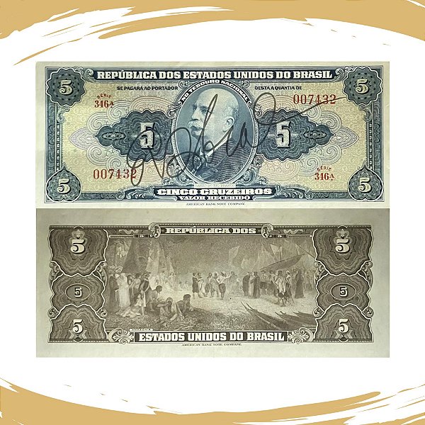 Cédula do Brasil - 5 Cruzeiros 1943 C-044 - 1ª Estampa - Soberba - Autografada