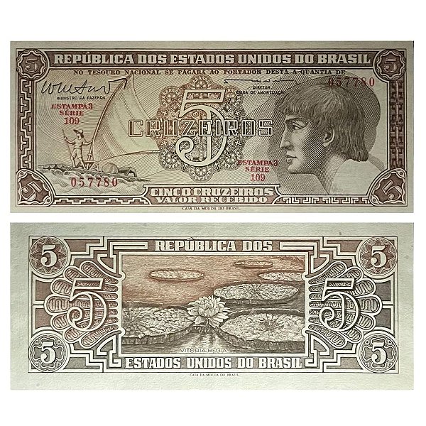 Brasil - Cédula de 5 Cruzeiros 1962 C-112 - Série 109 - 3ª Estampa - Indio - FE