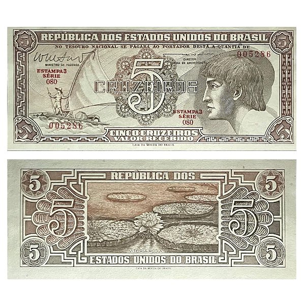 Brasil - Cédula de 5 Cruzeiros 1962 C-112 - Série 080 - 3ª Estampa - Indio - FE