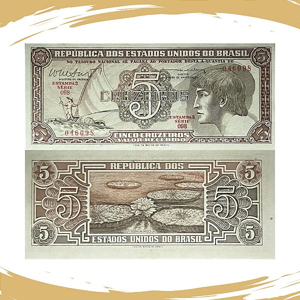 Cédula do Brasil - 5 Cruzeiros 1962 C-112 - 3ª Estampa - Indio - Série 098 - FE