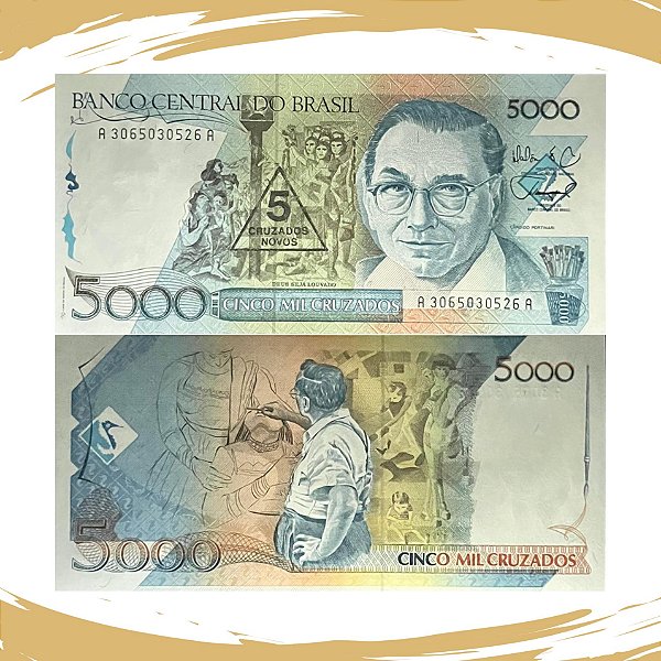 Cédula do Brasil - 5 Cruzados Novos 1989 C-200 - Portinari - FE