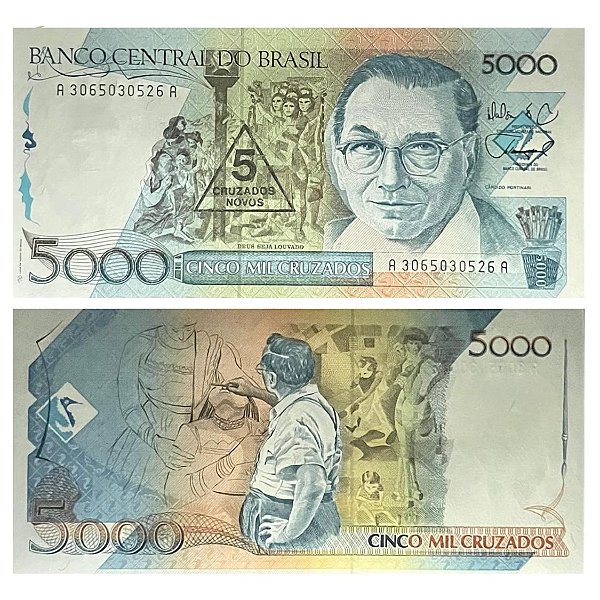 Cédula do Brasil - 5 Cruzados Novos 1989 C-200 - Portinari - FE