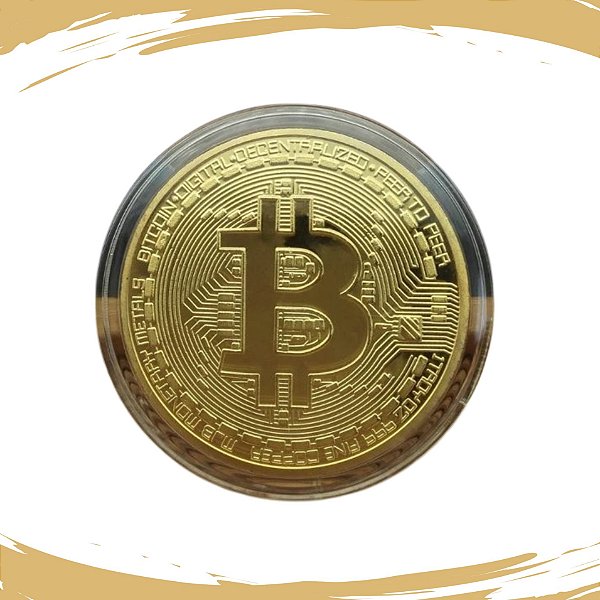 Moeda Bitcoin Dourada - Fundo em alto relevo - FC
