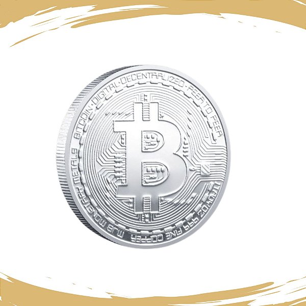 Moeda Bitcoin Prateada - Fundo em alto relevo - FC