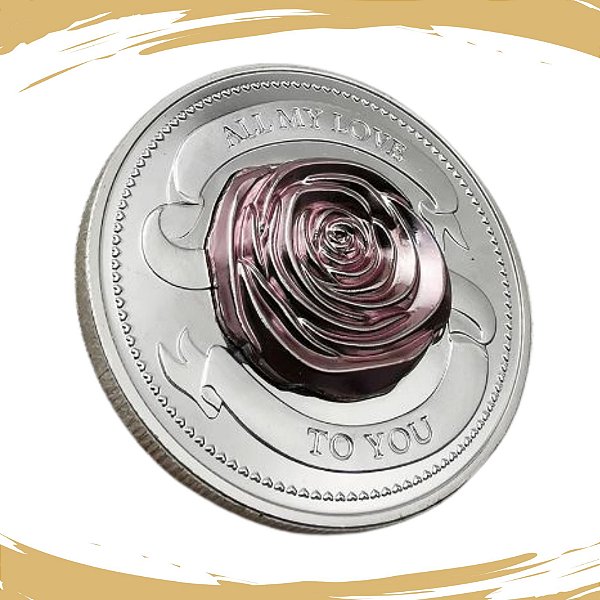 Moeda ROSA 3D -  Prateada - Representa o AMOR - 40mm - FC