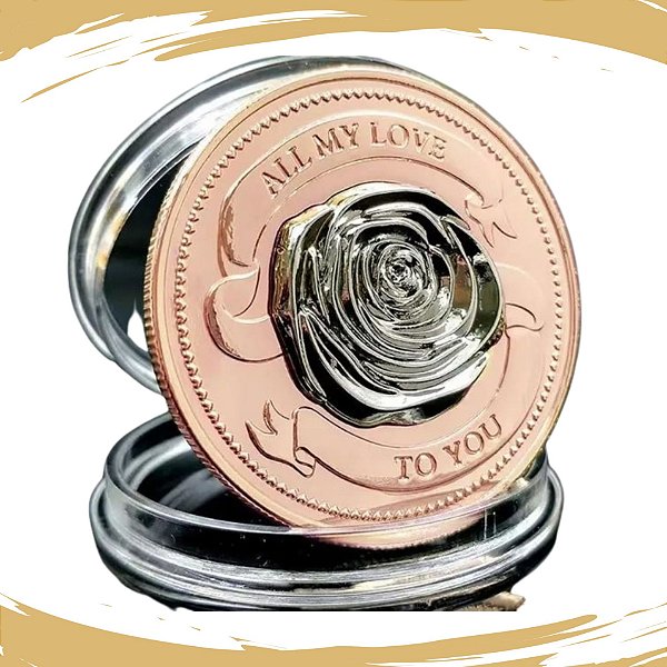Moeda ROSA 3D - Facial - Rosê - Representa o AMOR - 40mm - FC