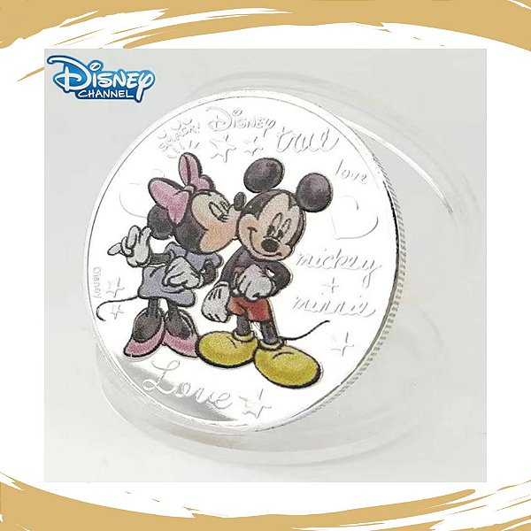 Moeda Disney Mickey & Minnie - Prateada - 40mm - FC
