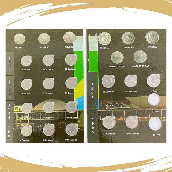 Álbum de Moedas da 1º Familia do Real  1994 a 1997 + espaço para as Moedas FAO - Circuladas
