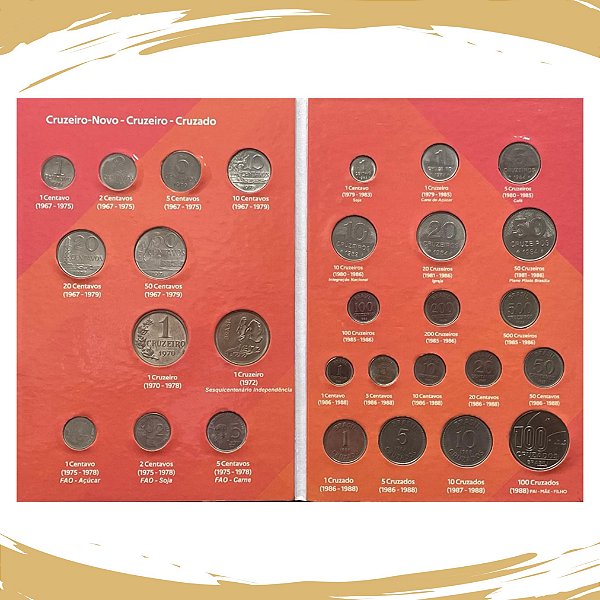 Album Compacto Moedas Brasileiras Vol 3 - Cruzeiro ao Cruzado Novo 1967 a 1988 - Circuladas