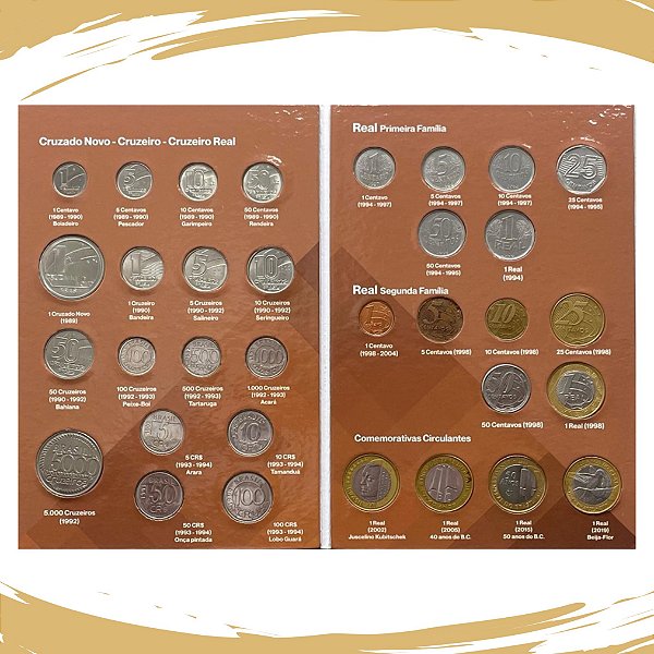 Album Compacto Moedas Brasileiras Vol 4 - Cruzado Novo ao Real 1989 a 2024 - Circuladas
