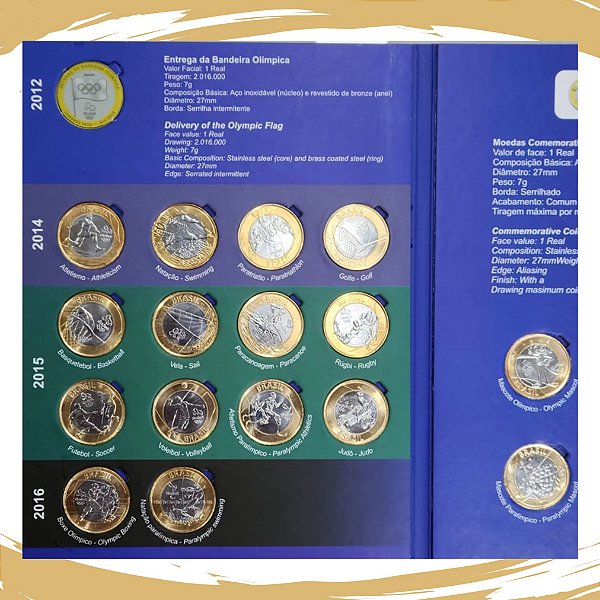 Álbum Capa dura descritivo com as 16 Moedas Olimpicas (sem Bandeira) FC