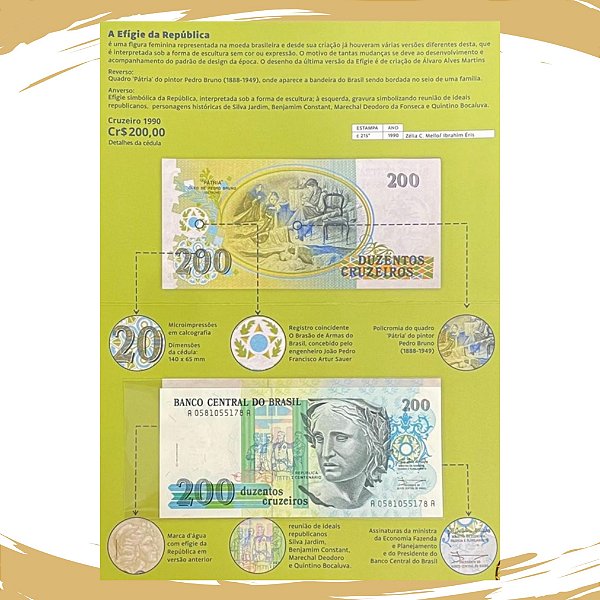 Promoção - Folder com a Cédula C-215 - 200 Cruzeiros 1990 Efigie FE - Folder + Cédula no estado Flor de estampa