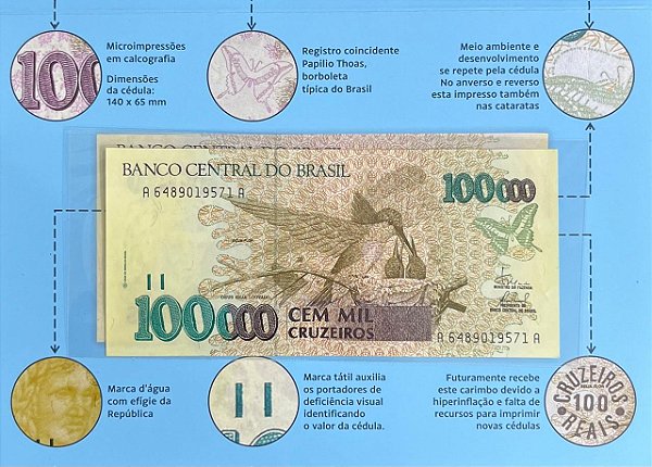 Promoção - Folder com a Cédula C-230 - 100 Mil Cruzeiros 1992 - Beija Flor - Sob/FE