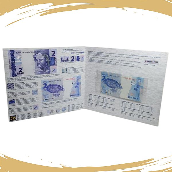 Folder com a Cédula de 2 REAIS - 2ª Familia C-339/2019 - Série GJ - Flor de Estampa