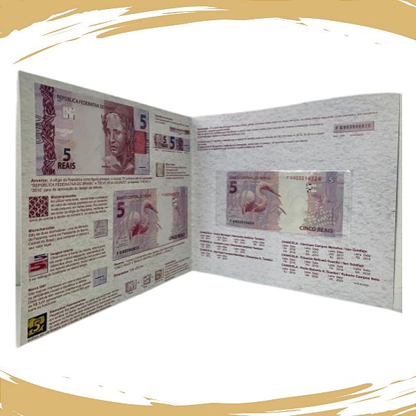 Folder com a Cédula de 5 Reais - 2º Familia C-343/2017 - Série EA - Flor de Estampa