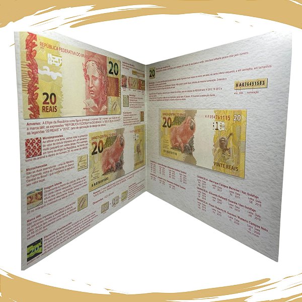 Folder com a Cédula C-355/2022 - 20 REAIS da 2ª Familia Letra KF - Flor de Estampa
