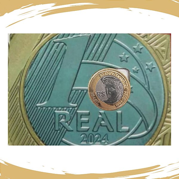 Cartela com a Moeda de 1 Real 2024 - 30 Anos do Real - Flor de Cunho