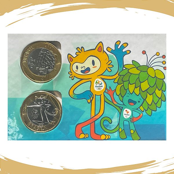 Cartela com as Moedas do Mascotes das Olimpiadas 2016 - Vinicius e Tom - Flor de Cunho