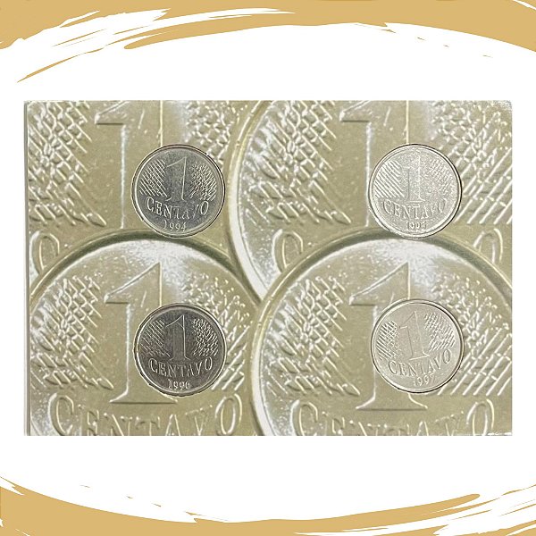 Cartela com a Série de Moedas de 1 Centavo de Real da 1ª Família - 1994 a 1997 - Circuladas