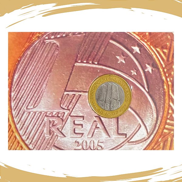 Cartela com a Moeda de 1 Real 2005 - 40 Anos do Banco Central - Circulada