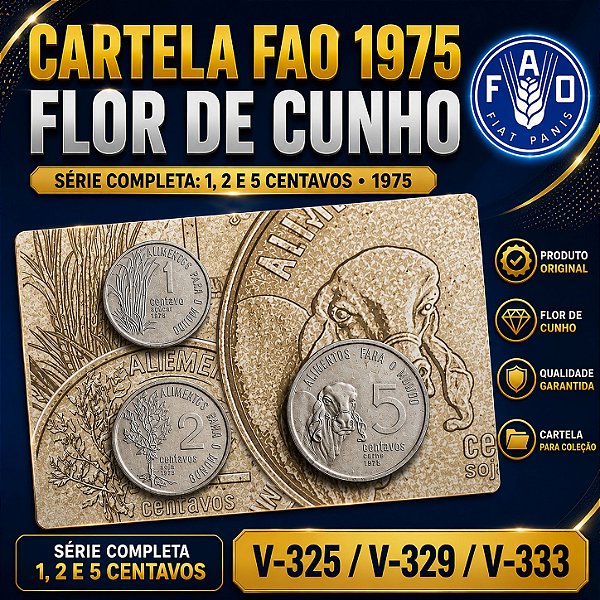 Promoção - Cartela com as Moedas da Série FAO 1975 - Flor de Cunho