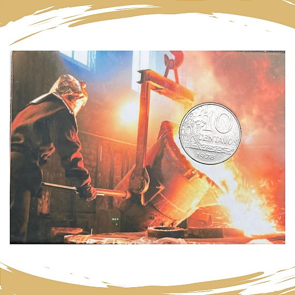 Cartela com a Moeda de 10 Centavos 1967/1979 Sidrurgica - Circulada