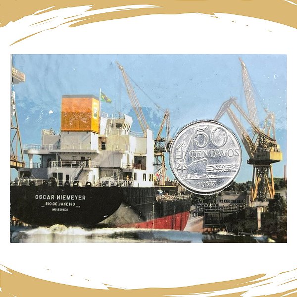 Cartela com a Moeda de 50 Centavos 1967/1979 Naval - Circulada