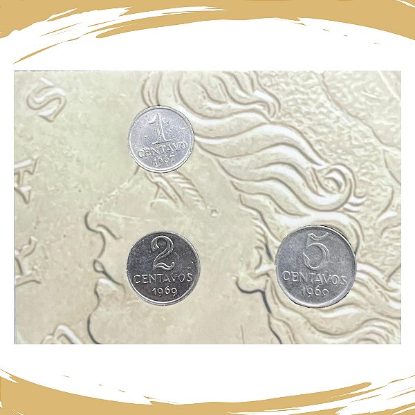 Cartela com as Moedas de1, 2 e 5 Centavos 1967/1969 - Circuladas