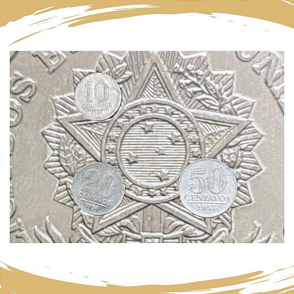 Cartela com as Moedas de 10, 20 e 50 Centavos Aluminio - Circuladas