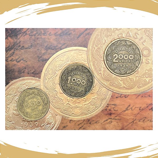 Cartela com as Moedas de Réis da Série Brasileiros Ilustres 1939 - Circuladas