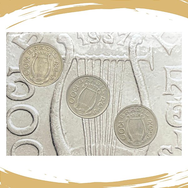 Cartela com as Moedas de 300 Réis 1936 a 1938 Carlos Gomes - Circuladas
