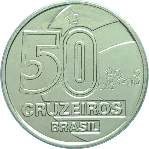 Moeda de 50 Cruzeiros 1990 - V-420 - Aço Inox - Baiana/RARA - Flor de Cunho