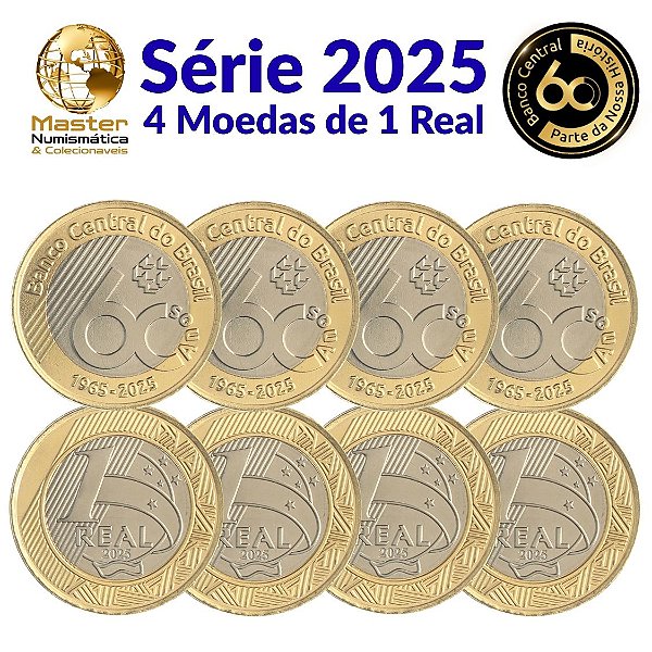 Lançamento - 04 Moedas de 1 Real 2025 - 60 Anos do Banco Central - Flor de Cunho