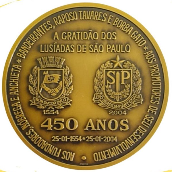 Medalha do Brasil - 2004 - 450 anos de Luís de Camões - A gratidão dos Lusíadas de São Paulo - Bronze - 126 g - 70.0 mm - Flor de Cunho