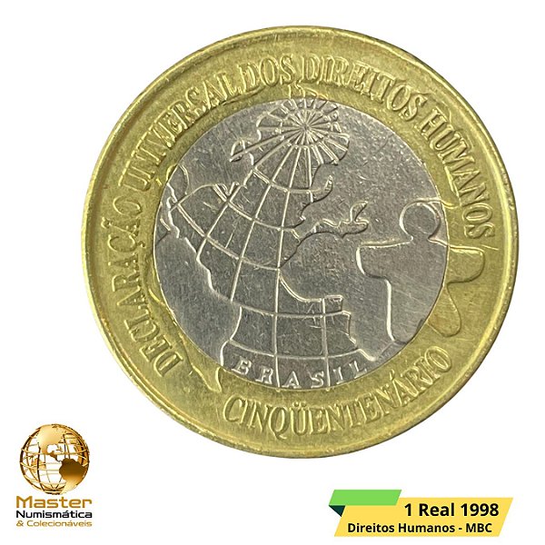 Moeda do Brasil - 1 Real 1998 - V-570 - Direitos Humanos - Circulada