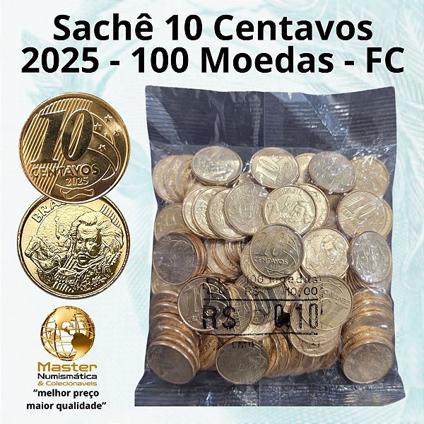 Lançamento - Sachê Lacrado 10 Centavos 2025 - V-518 - 100 Moedas FC
