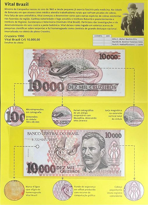 Promoção - Folder para as Cédulas C-223 a C-225 - 10 Mil Cruzeiros 1991 / 1993 - Vital Brazil