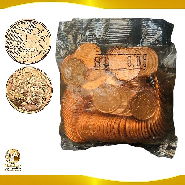Sachê com 100 Moedas de 5 Centavos 2014 - V-480 - FC
