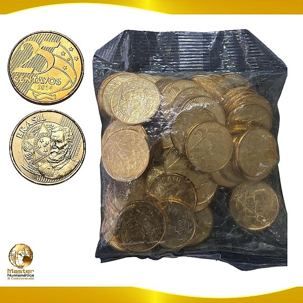 Sachê com 50 Moedas de 25 Centavos 2014 - V-534 - FC